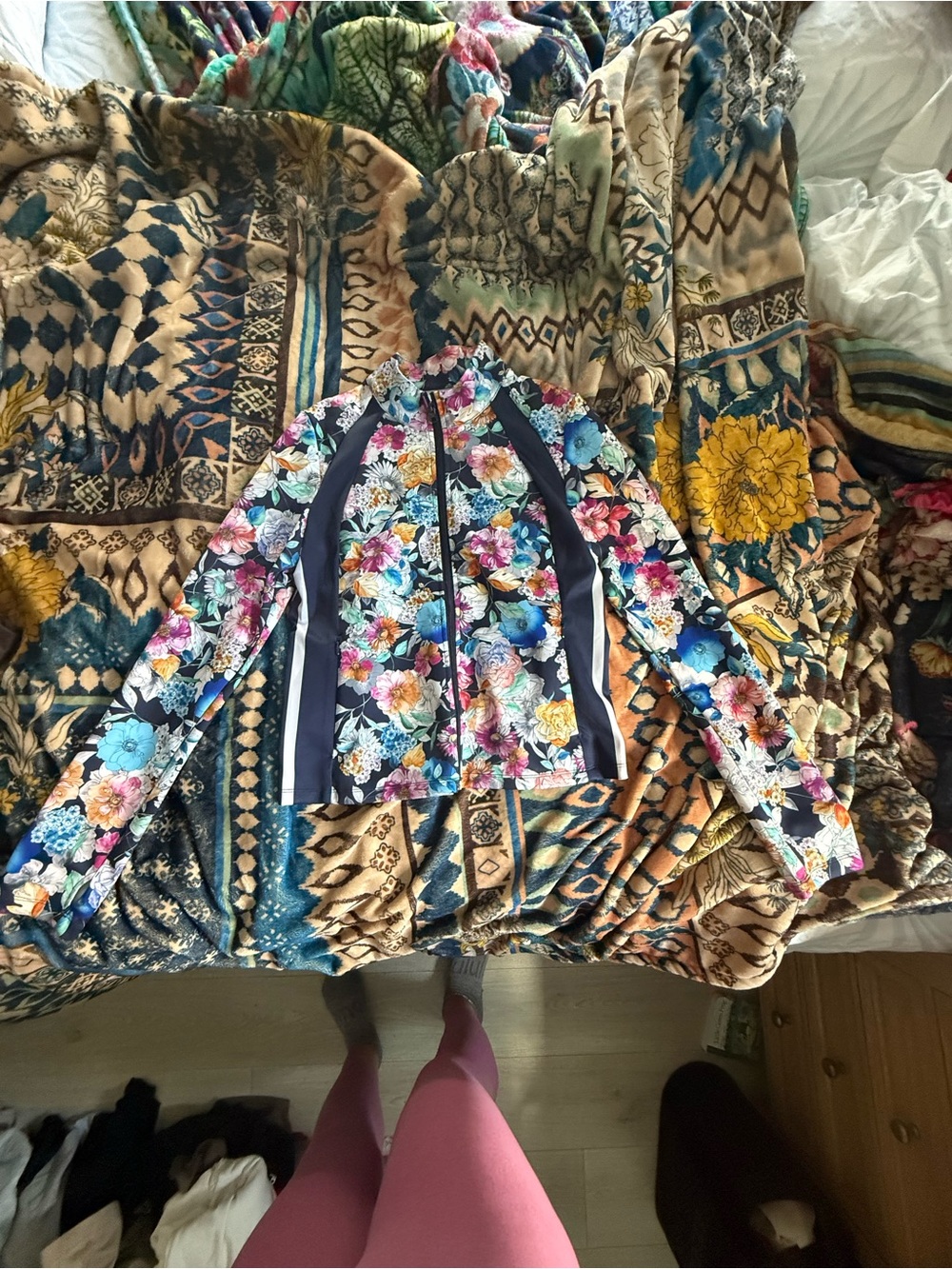 Johnny Was Navy Floral Bomber Jacket